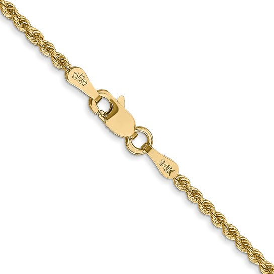 2mm Rope Chain Necklace Solid 14K Yellow Gold 18"