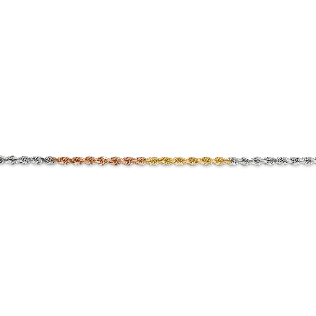 2.5mm Rope Chain Necklace Solid 14K Tri-Colored Gold 24"
