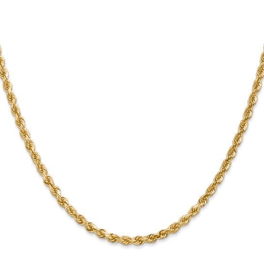 3mm Rope Chain Necklace Solid 14K Yellow Gold 20"