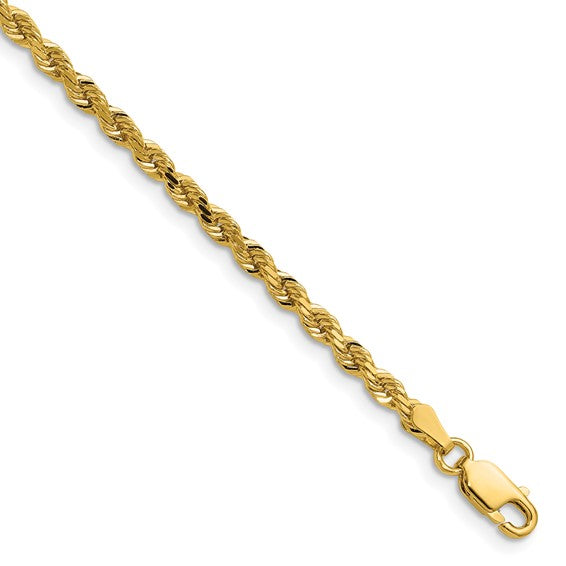 3mm Rope Chain Necklace Solid 14K Yellow Gold 24"