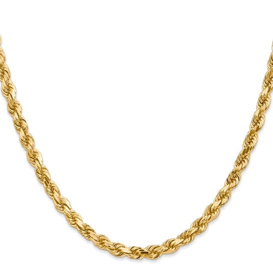 4.5mm Rope Chain Necklace Solid 14K Yellow Gold 22"