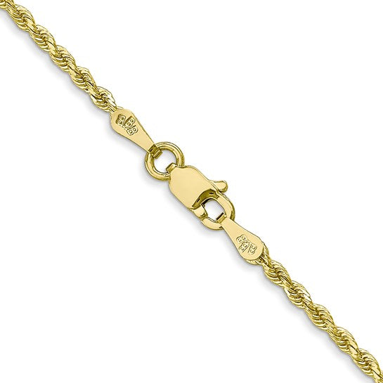 1.75mm Rope Chain Necklace Solid 10K Yellow Gold 18"