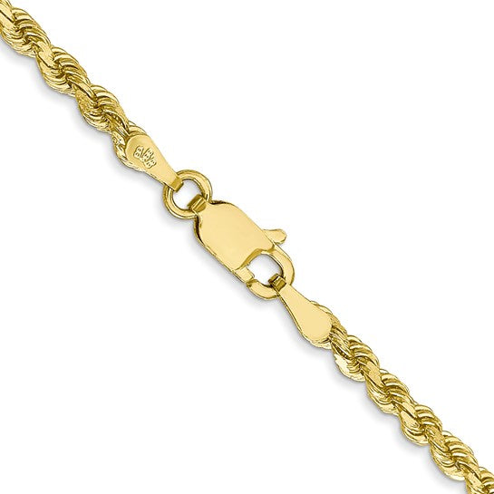 2.75mm Rope Chain Necklace Solid 10K Yellow Gold 22"