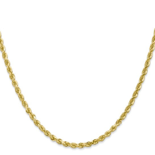 3mm Rope Chain Necklace Solid 10K Yellow Gold 24"