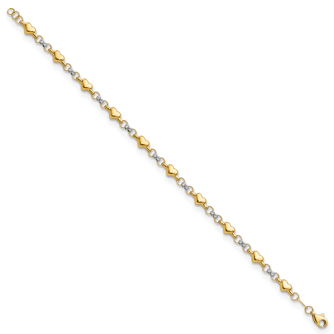 14K Two-tone Polished D/C Heart 7.5in Bracelet