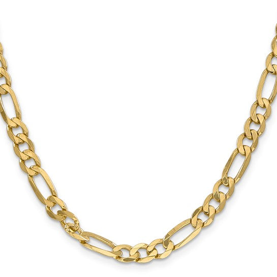 6.25mm Flat Figaro Chain Necklace Solid 14K Yellow Gold 24"