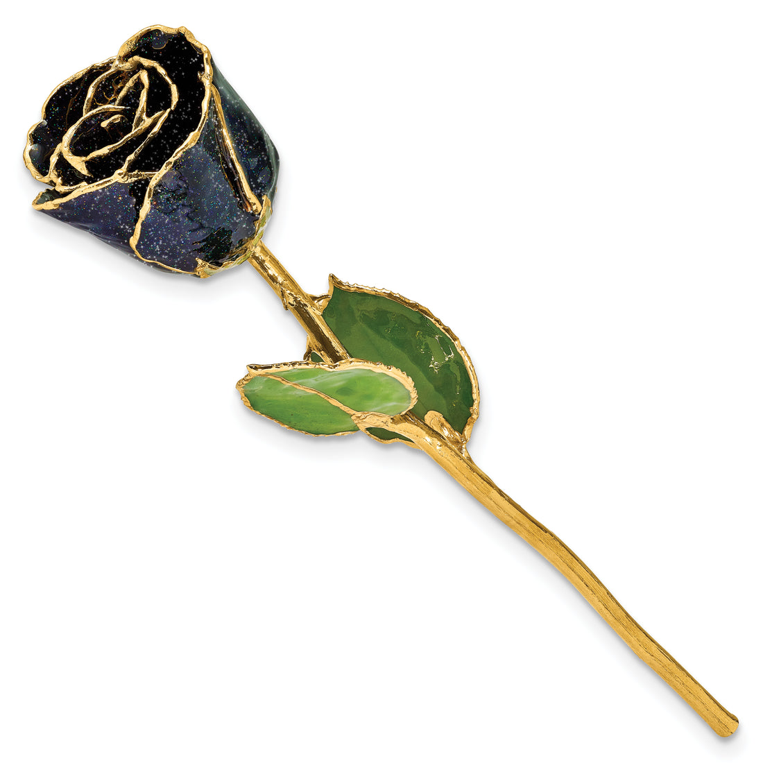 Lacquer Dipped Gold Trim with Glitter On Black Rose