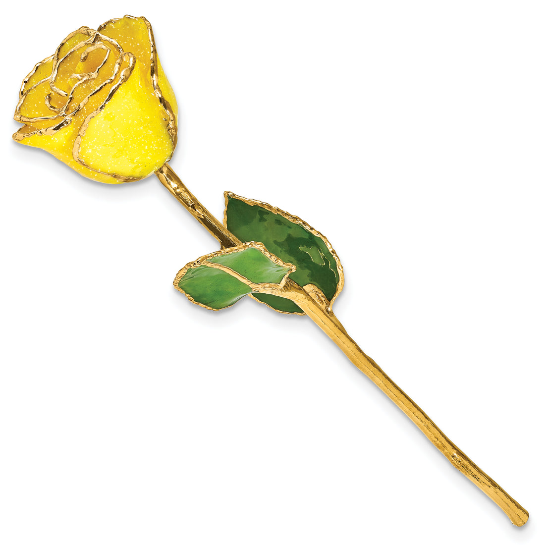 Lacquer Dipped Gold Trim with Gold Glitter On Yellow Rose