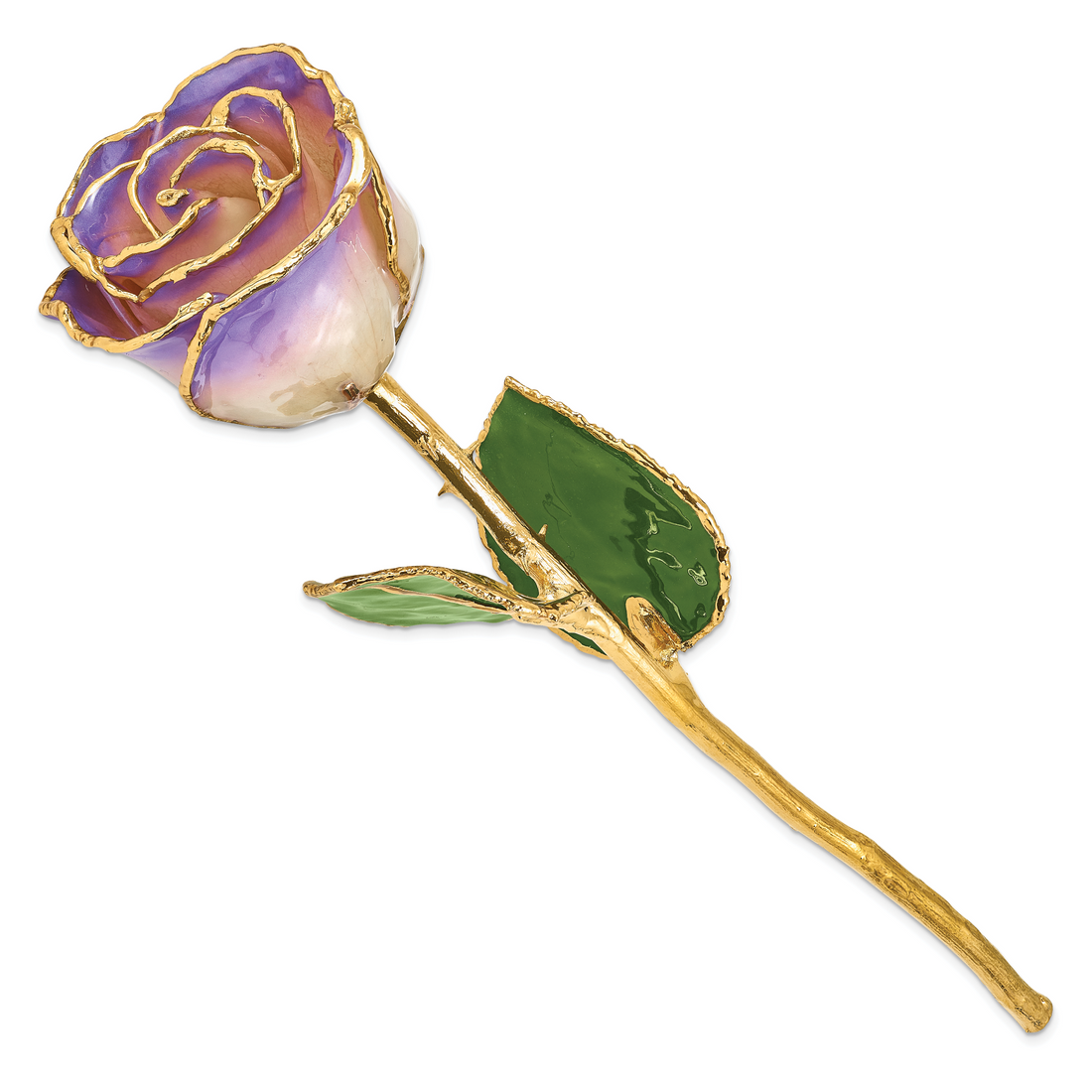 Lacquer Dipped Gold Trim White and Blue Opal Rose