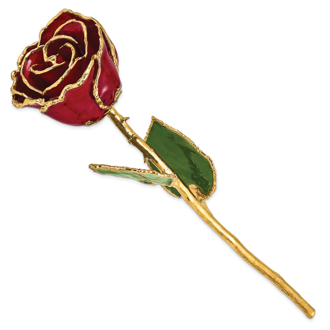 Lacquer Dipped Gold Trim Burgundy Rose