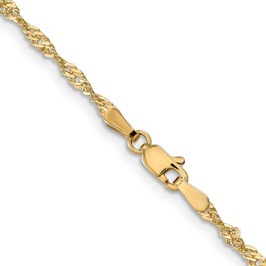 2mm Singapore Chain Necklace Solid 14K Yellow Gold 18"