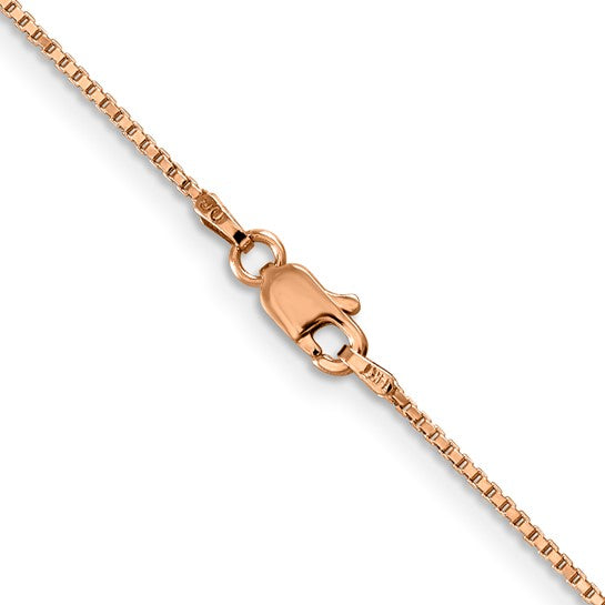 1mm Box Chain Necklace Solid 14K Rose Gold 18"
