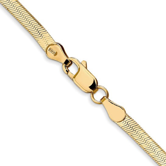 3mm Herringbone Necklace Solid 14K Yellow Gold 20"