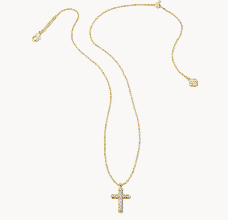 Cross Gold Pendant Necklace in White CZ