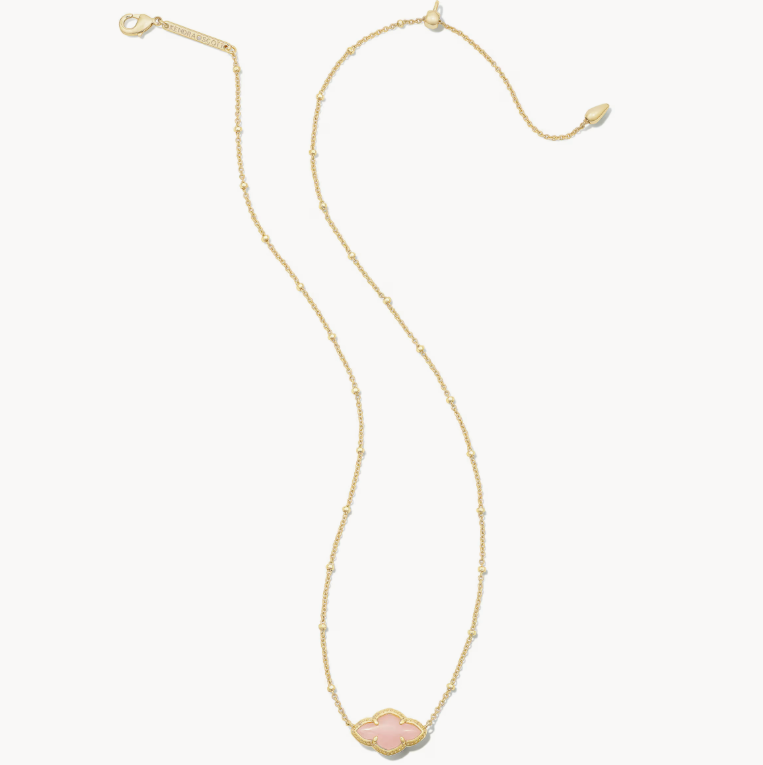 Abbie Gold Pendant Necklace in Rose Quartz