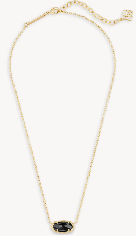 Elisa Gold Pendant Necklace in Black Opaque Glass
