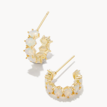 Cailin Gold Huggie Earrings in White Iridescent Crystal