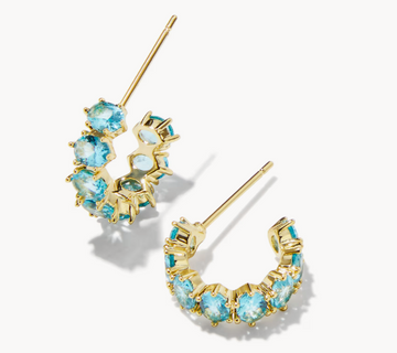 Cailin Gold Huggie Earrings in Aqua Crystal