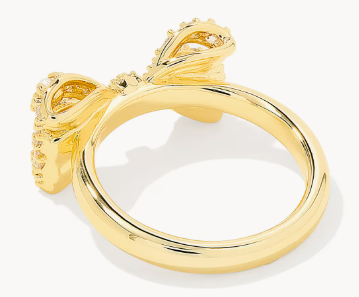 Krista Gold Bow Cocktail Ring in White Mix