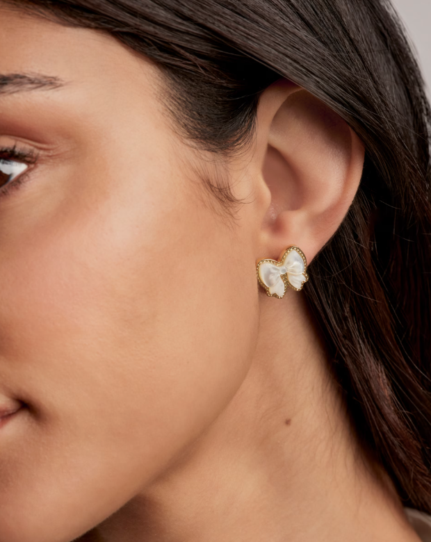 Haley Bow Gold Stud Earrings