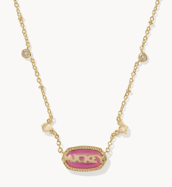 Disney | Kendra Scott Gold Mickey Mouse Elisa Short Pendant Necklace in Hot Pink Drusy