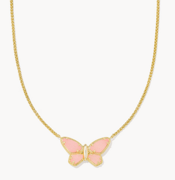 Dolly Parton x Kendra Scott Gold Butterfly Short Pendant Necklace in Light Pink Drusy