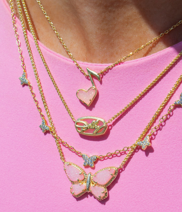 Dolly Parton x Kendra Scott Gold Butterfly Short Pendant Necklace in Light Pink Drusy