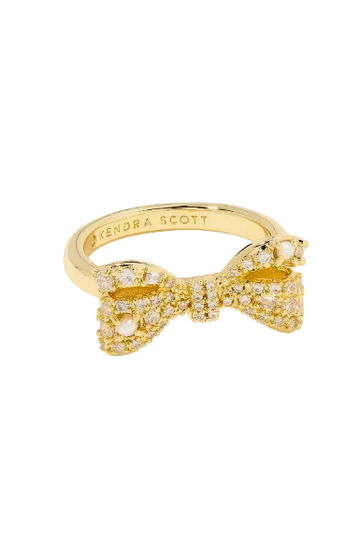 Krista Gold Bow Cocktail Ring in White Mix