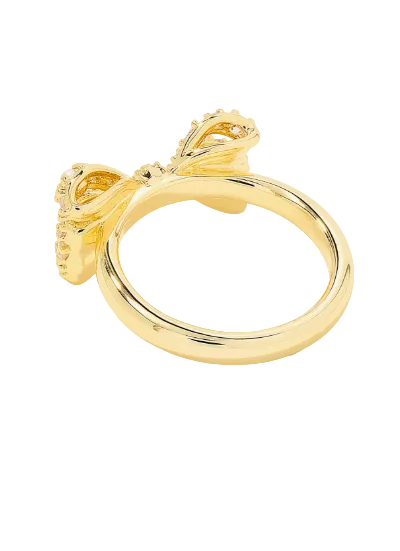 Krista Gold Bow Cocktail Ring in White Mix