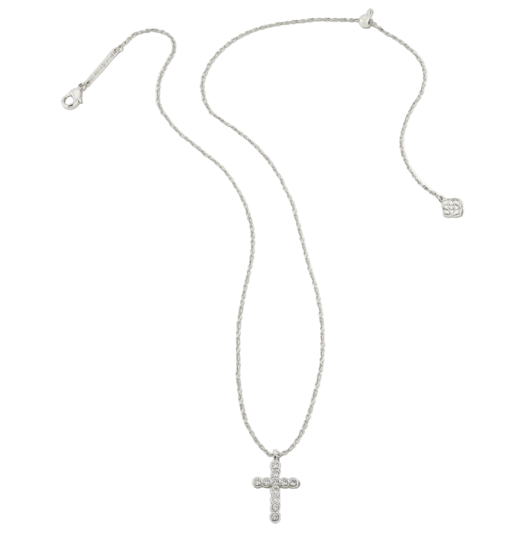 Cross Silver Pendant Necklace in White CZ