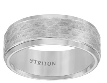 Triton White Hammered Center Tungsten Men's Band
