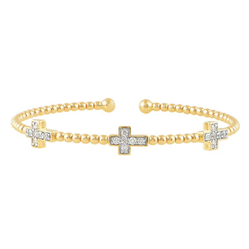 Open Cuff Bangle Bracelet With Diamond Crosses