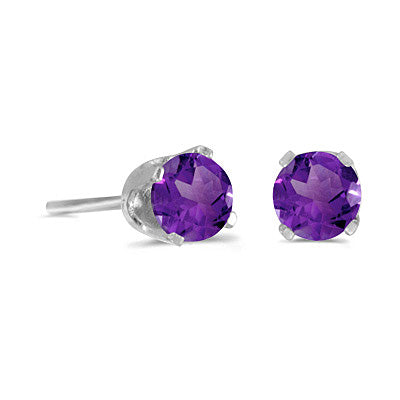14 karat white gold 4mm Amethyst stud earrings.